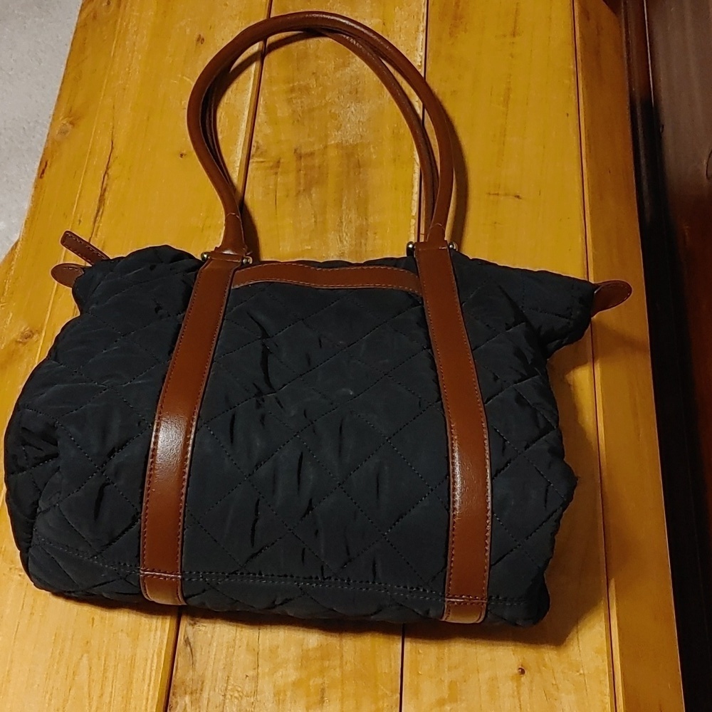 Talbots Black Quilted Shoulder Bag with Faux Leather Straps
